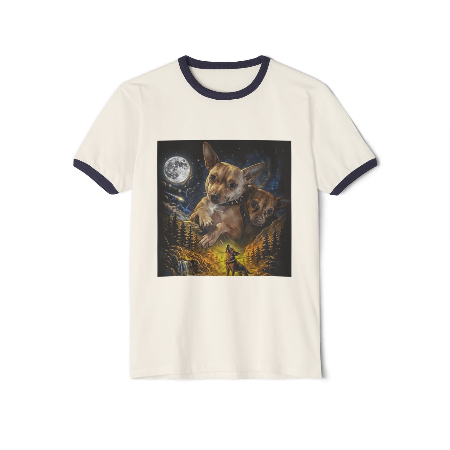 Chihuahua Moon Ringer T-Shirt — Night Forest Wildlife Graphic Tee