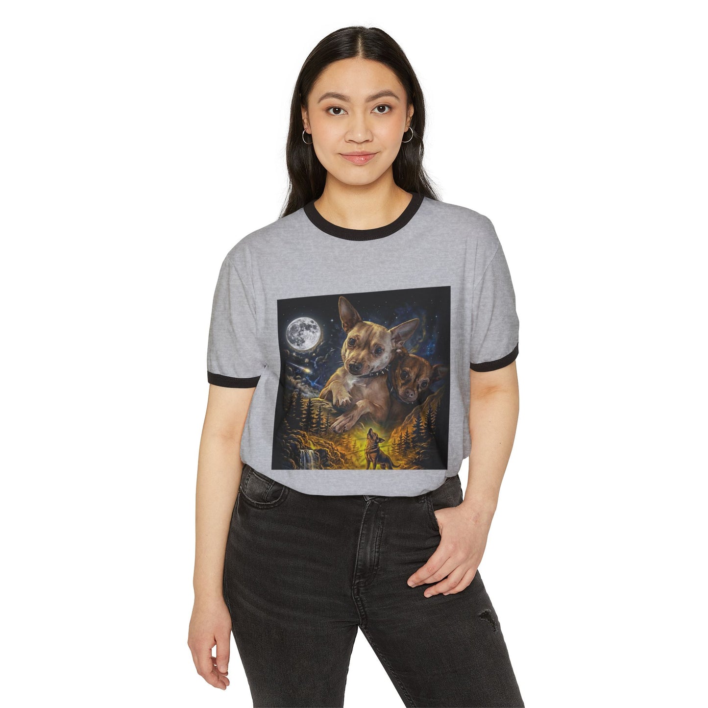Chihuahua Moon Ringer T-Shirt — Night Forest Wildlife Graphic Tee